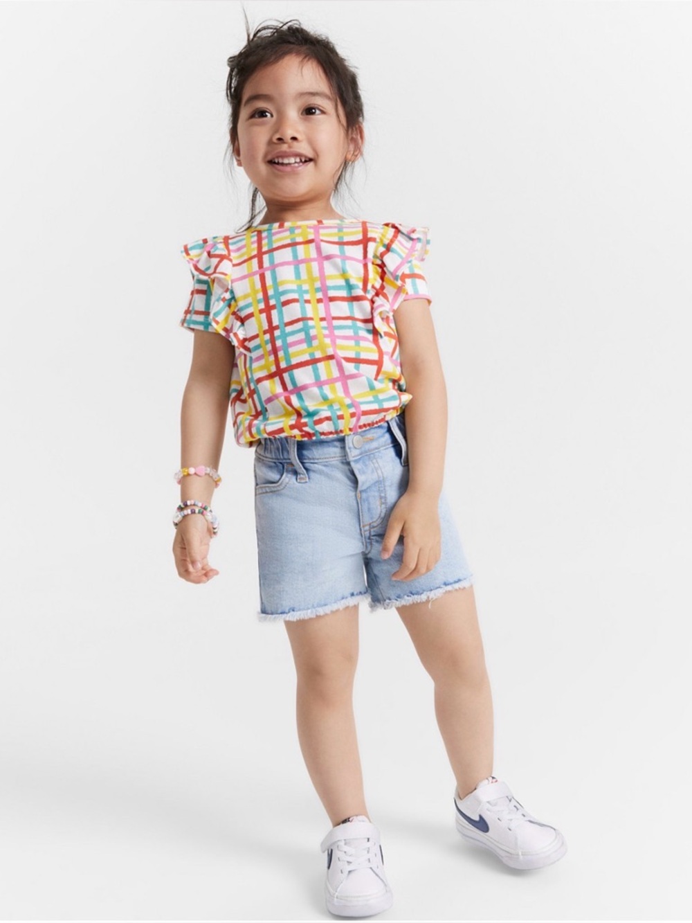 Epic Threads Plaid‎ Top 2T Toddler Girl Multicolor Ruffle Flutter Sleeve NWT